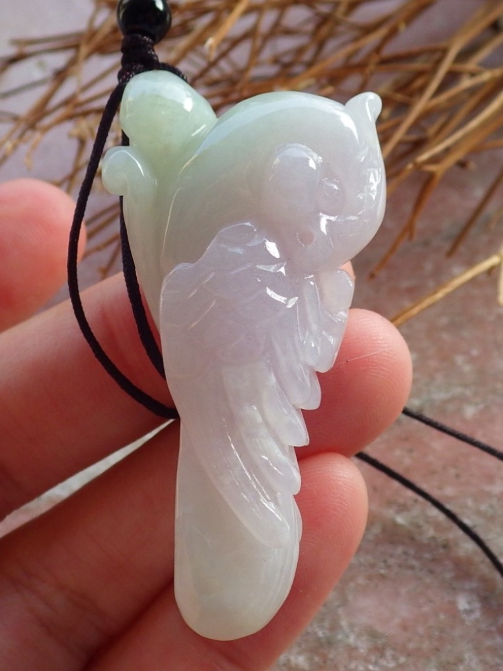 Certified Natural Burma A Jade jadeite Phoenix Bird Parrot Ruyi Pendant Necklace